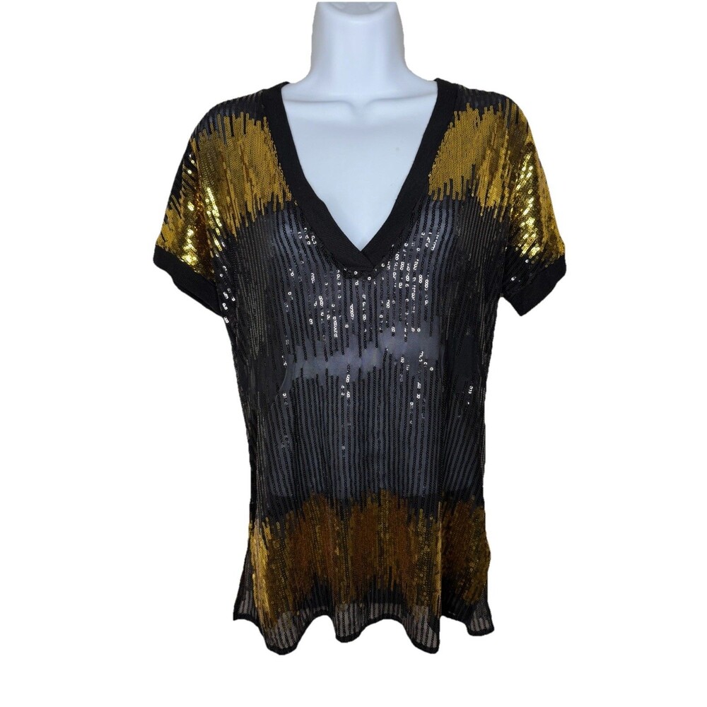 INC International Concepts Color-Block Black/gold Sequin Tunic sz Petite Small